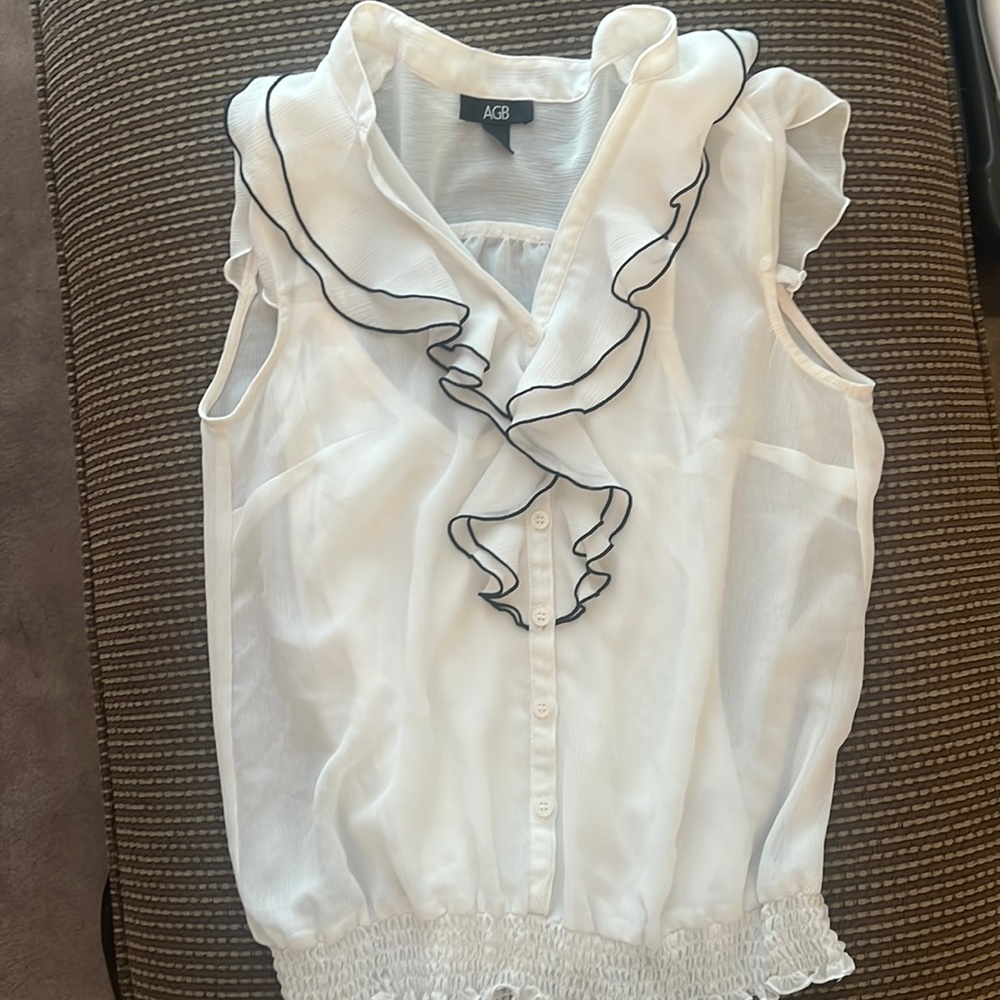 EUC AGB ruffled blouse off white size small